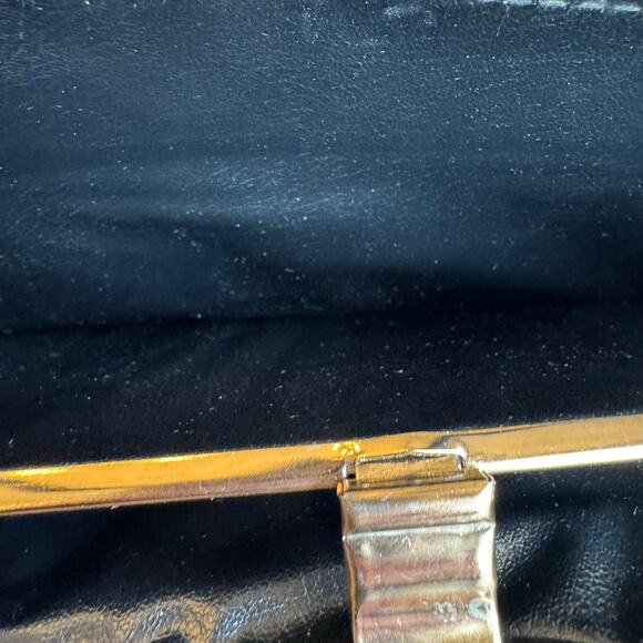 VTG 60's Black Accordion Pocket Snap Over Kisslock Handbag Double Straps Retro - Picture 7 of 16